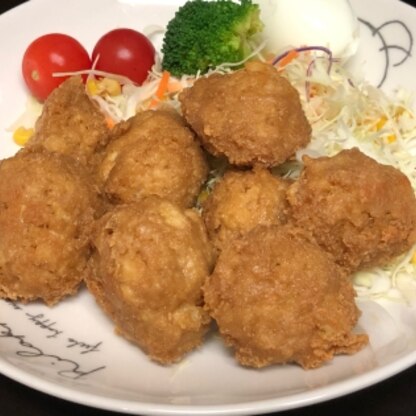 豆腐が崩れすぎてチキンナゲット風になりましたが美味しかったです。お財布にも体にも優しいメニューでした♪